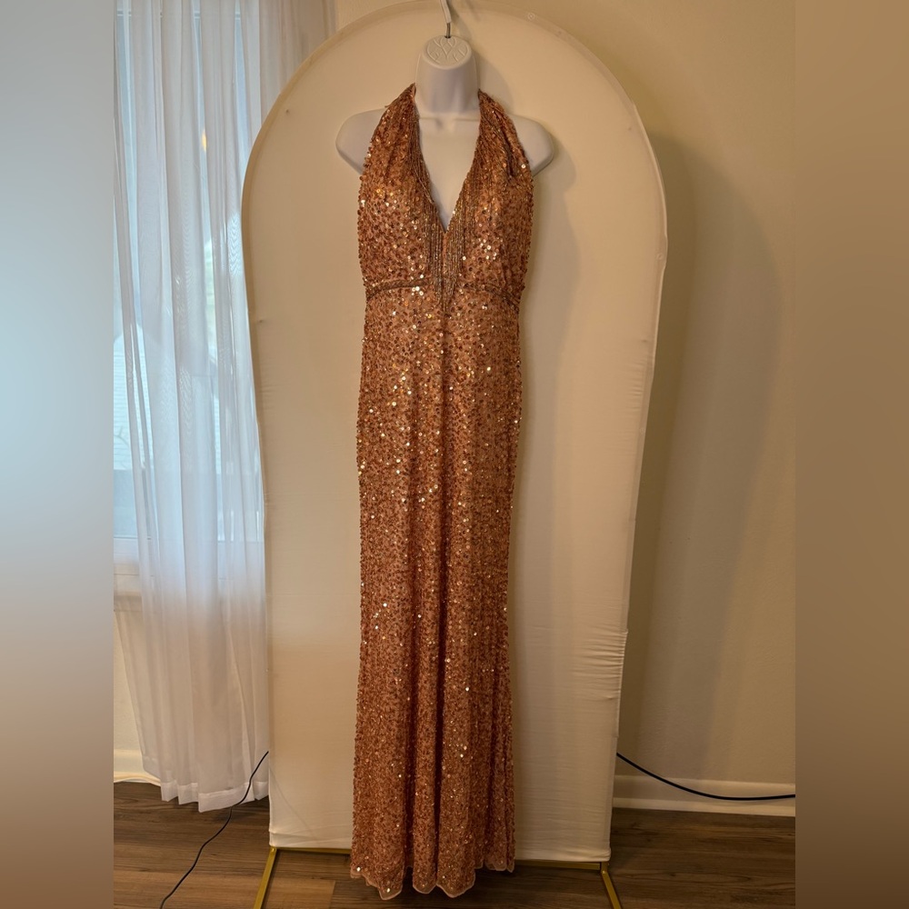 Elegant Sequin Halter Dress in rose Gold